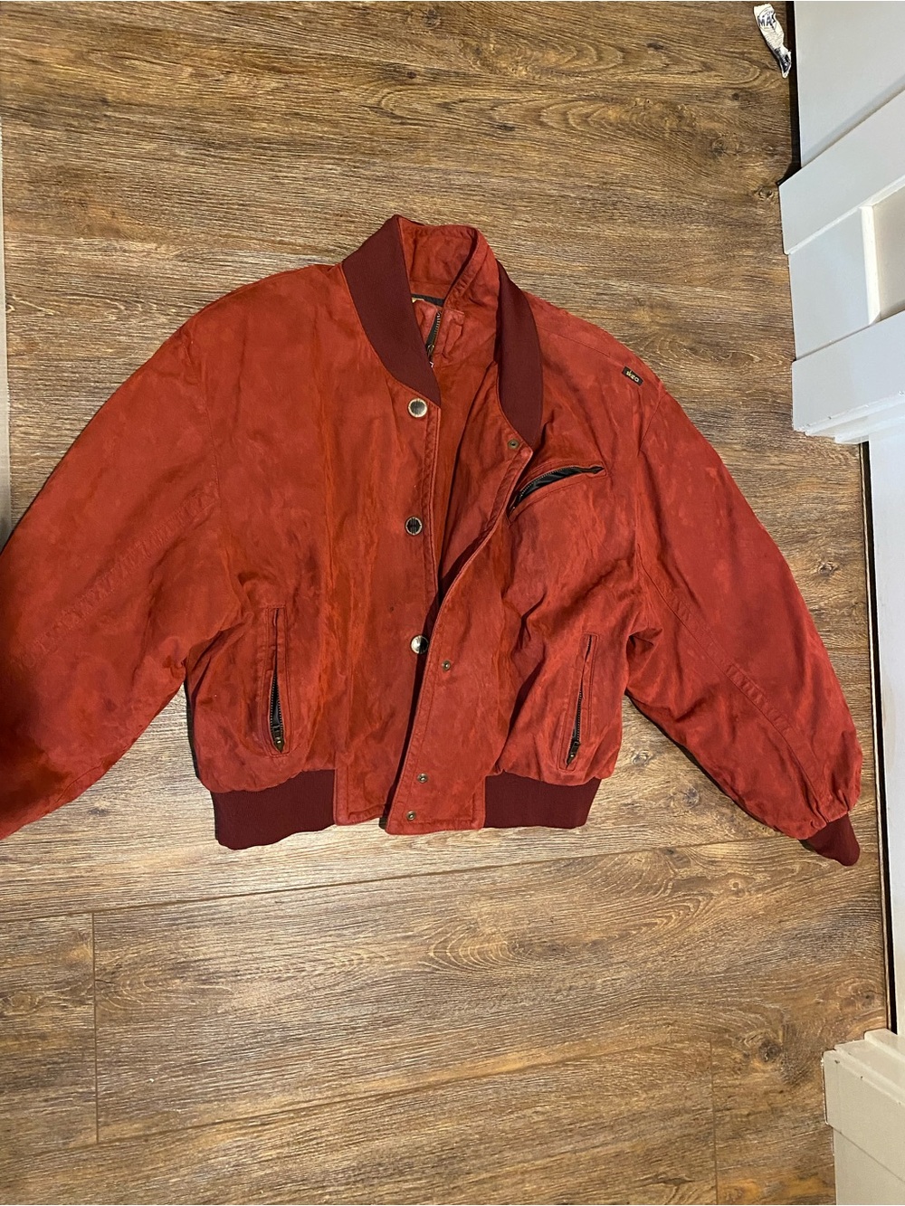 Vintage Women’s Skea  Rust Red Bomber Jacket with Ribbed Trim